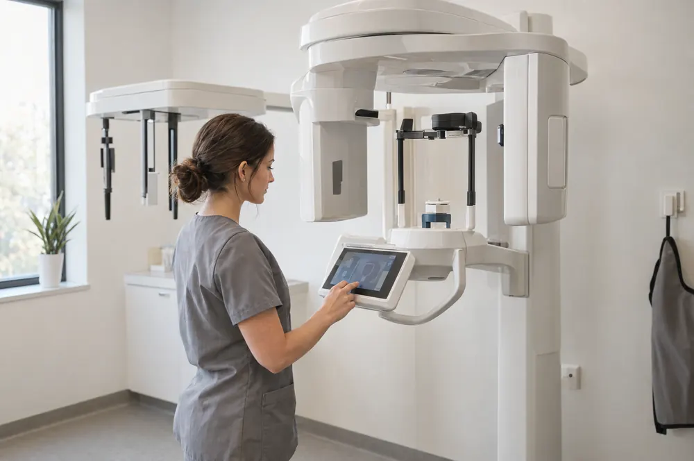 Dental imaging room with a panoramic X-ray unit