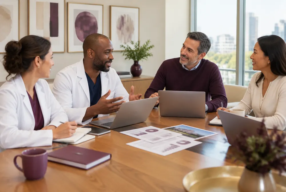 Leadership team of a multi-location dental group meeting